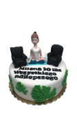 Tort z kobietą, joga, liście monstery
