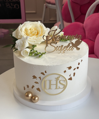 Tort Komunia kwiaty topper