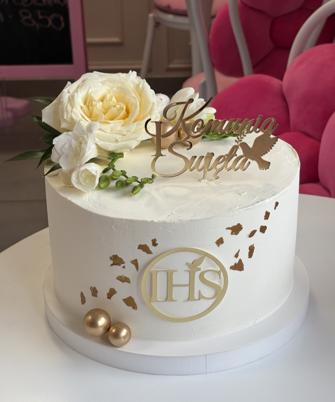 Tort Komunia kwiaty topper