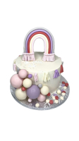 Tort z tęczą i kolorowymi kulami